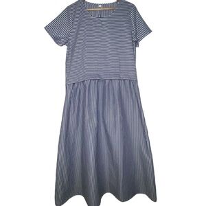 NWT Blue and White Striped Peasant Shortsleeve Maxi Dress Size Large